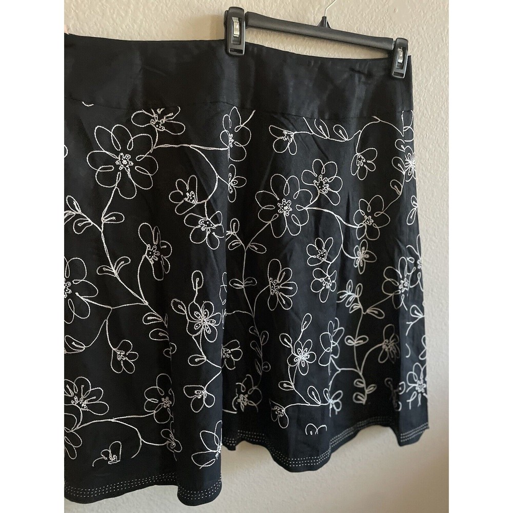 Carole Little Women’s 20W Black Linen Blend Embroidered A-Line  Skirt Beaded